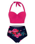 Bikini Taille Haute Vintage Rouge fleurs - Louise Vintage