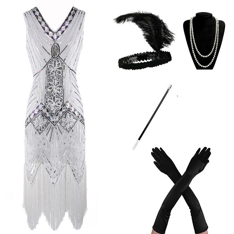 Charleston Robe Année 20 Blanc (Avec Accéssoires) - Louise Vintage