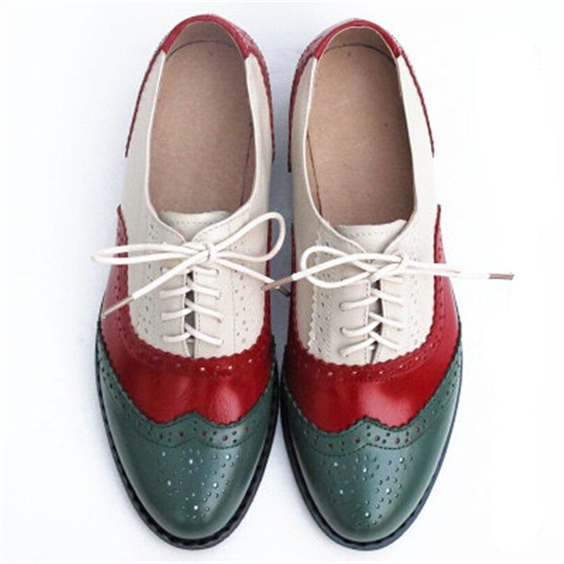 Chaussures Oxford Femme Vert Rouge Beige - Louise Vintage