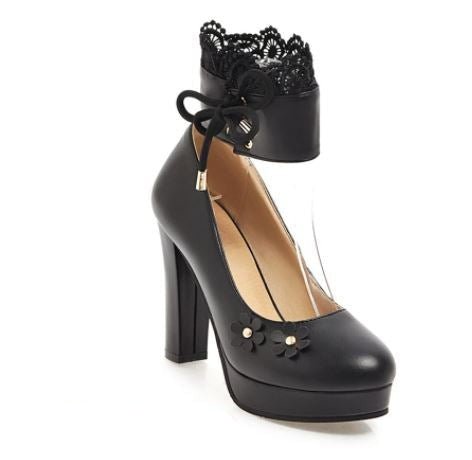 Chaussures Pin Up Fleurs Noir - Louise Vintage