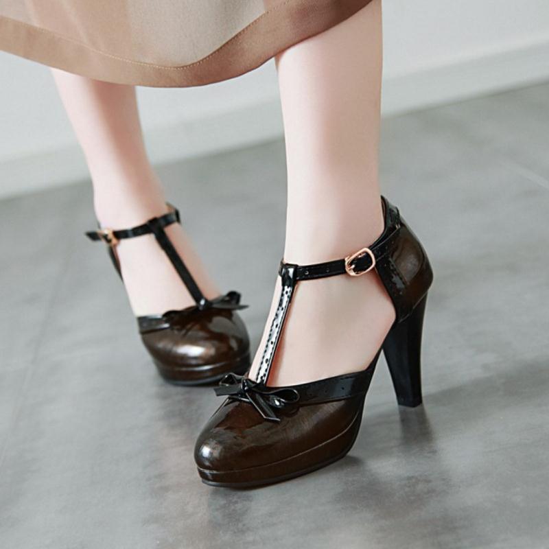 Chaussures Pin Up Marron Brillantes - Louise Vintage