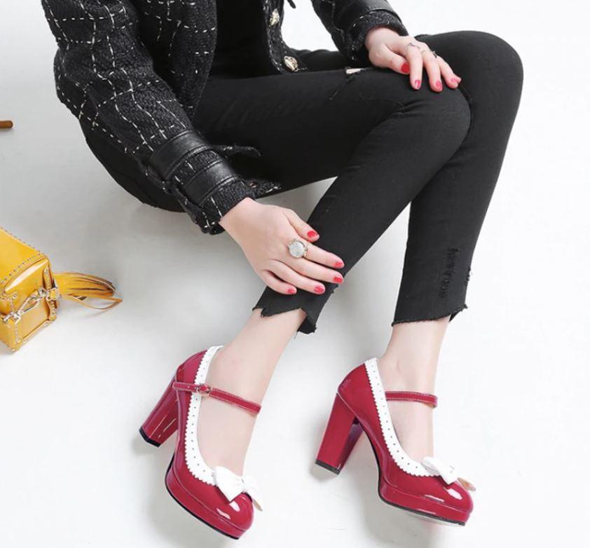 Chaussures Pin Up Noeud Rouge - Louise Vintage