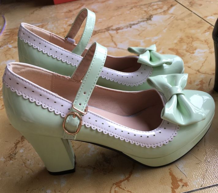 Chaussures Rétro Pin-Up Vert Blanc - Louise Vintage