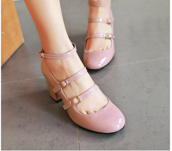 Chaussures Vintage à Brides en Cuir Rose - Louise Vintage
