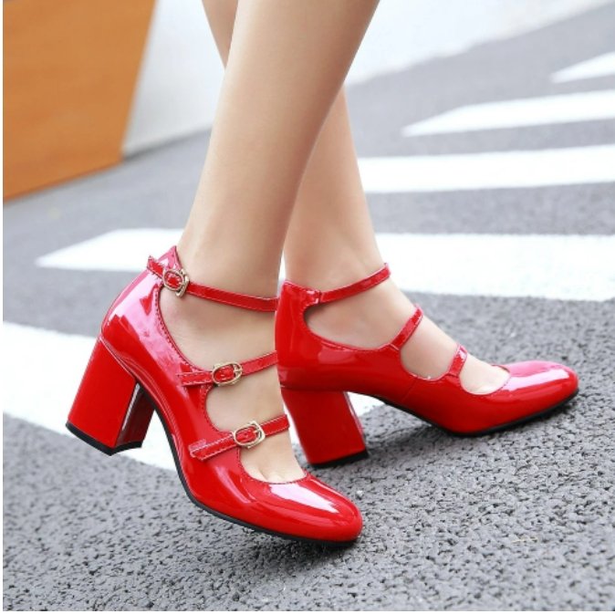 Chaussures Vintage à Brides en Cuir Rouge - Louise Vintage