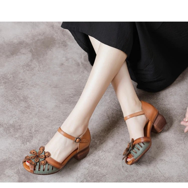 Chaussures Vintage Femme en Cuir Véritable Marron - Louise Vintage