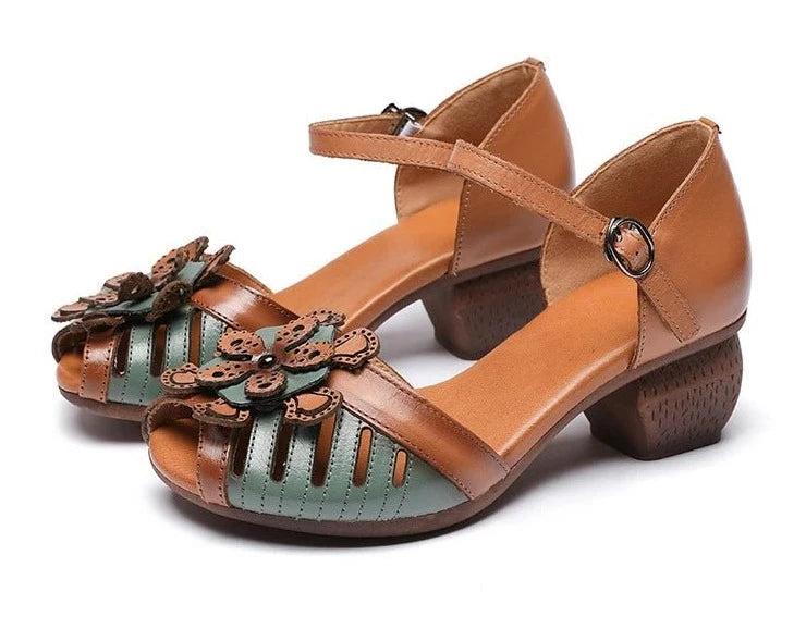 Chaussures Vintage Femme en Cuir Véritable Marron - Louise Vintage