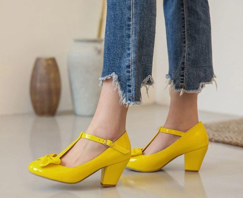 Chaussures Vintage Femme Noeud Jaune - Louise Vintage