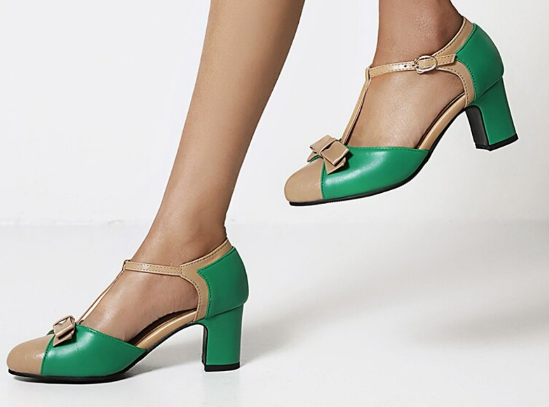 Chaussures Vintage Petit Talon Vert - Louise Vintage
