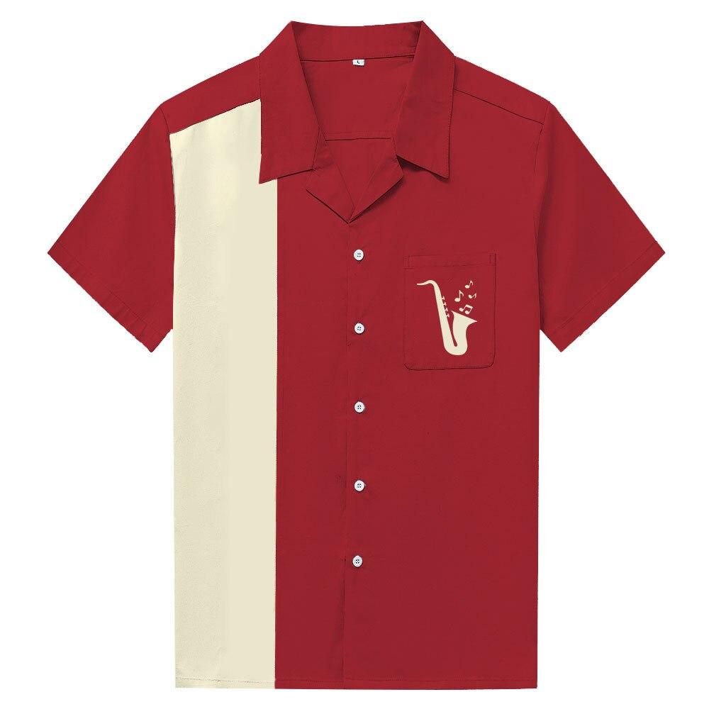 Chemise Vintage Rockabilly Bowling Rouge Saxo - Louise Vintage