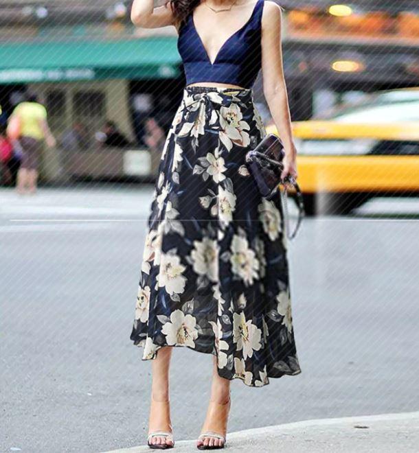 Jupe Vintage Grande Taille Fleurs Noir - Louise Vintage