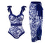 Maillot de Bain Pin Up Vintage Blanc Bleu - Louise Vintage