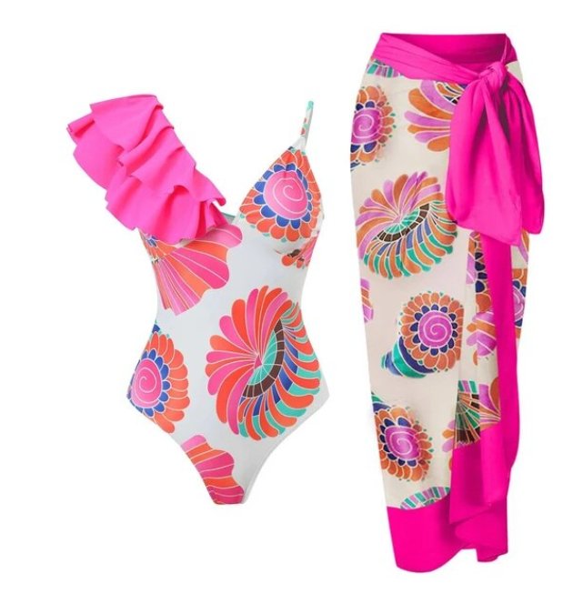 Maillot de Bain Vintage Grande Taille avec Jupette Rose - Louise Vintage