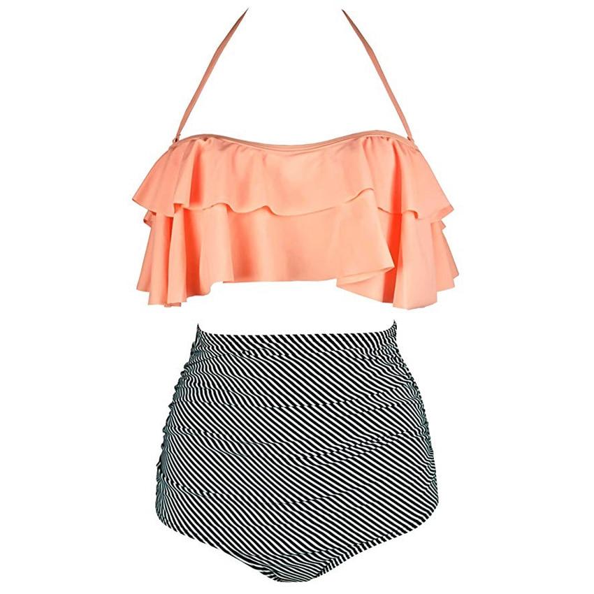 Maillot de Bain Vintage Volant Pastel Rayé - Louise Vintage
