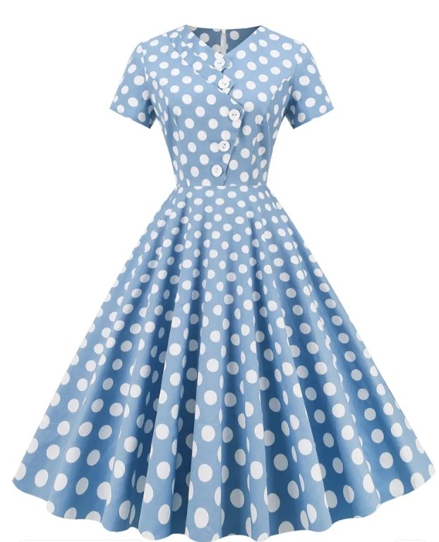 Robe à Pois Vintage Bleu Ouverte - Louise Vintage