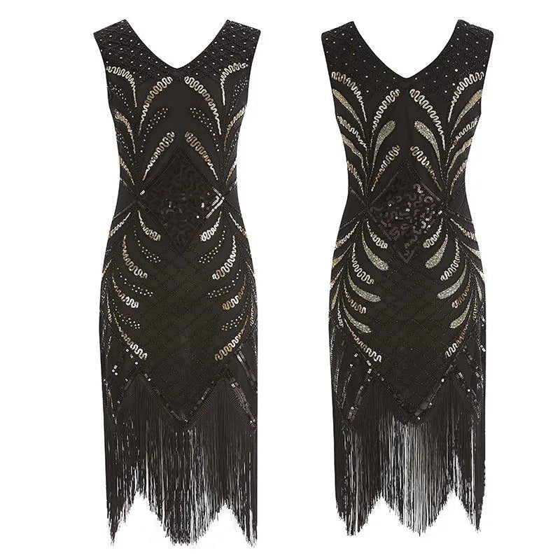 Robe Année 20 Chic Noire (Avec accessoires) - Louise Vintage
