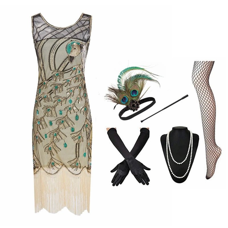 Robe Année 20 Femme Beige (Avec Accessoires) - Louise Vintage