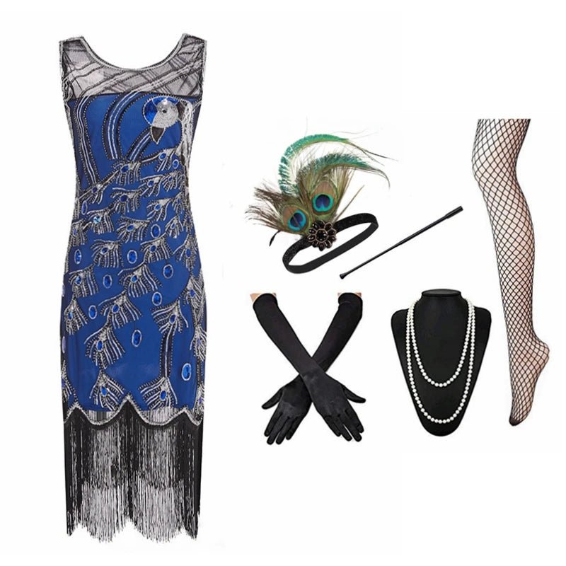 Robe Année 20 Femme Bleu (Avec Accessoires) - Louise Vintage