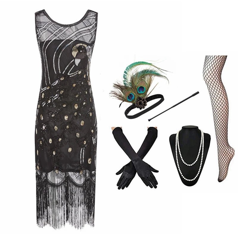 Robe Année 20 Femme Noire (Avec Accessoires) - Louise Vintage