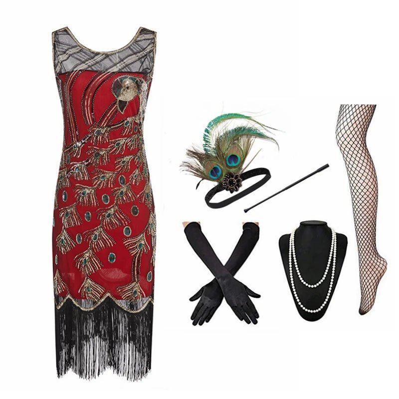 Robe Année 20 Femme Rouge (Avec Accessoires) - Louise Vintage