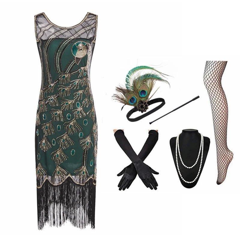 Robe Année 20 Femme Vert (Avec Accessoires) - Louise Vintage