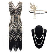 Robe Année 20 Gatsby Dorée (Avec Accessoires)