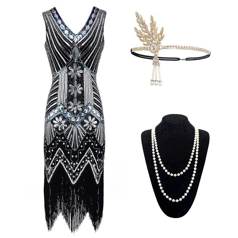Robe Année 20 Gatsby Noire (Avec Accéssoires) - Louise Vintage