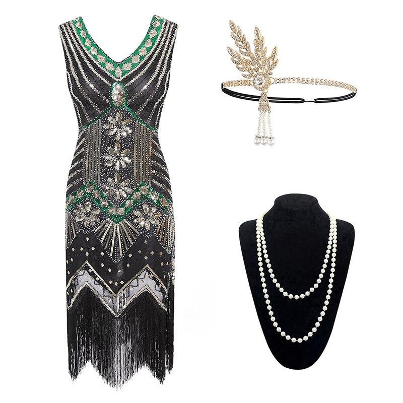 Robe Année 20 Gatsby Vert Or (Avec Accéssoires) - Louise Vintage