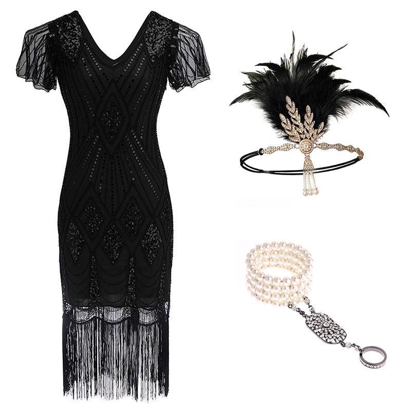 Robe Année 20 Prohibition Edition Black (Avec Accéssoires) - Louise Vintage