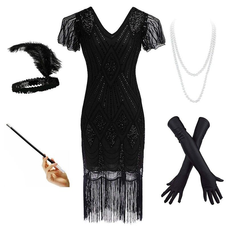 Robe Année 20 Prohibition Noire (Avec Accéssoires) - Louise Vintage