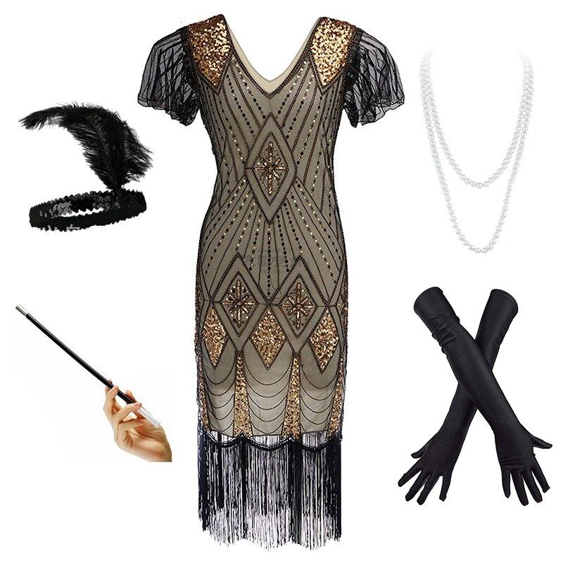 Robe Année 20 Prohibition Or (Avec Accéssoires) - Louise Vintage