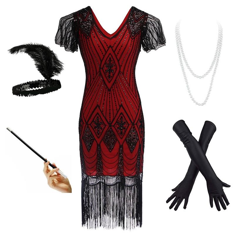 Robe Année 20 Prohibition Rouge (Avec Accéssoires) - Louise Vintage