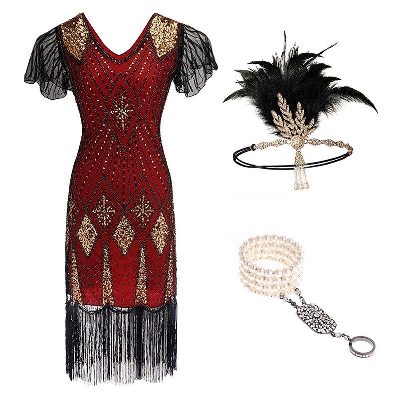 Robe Année 20 Prohibition Rouge Glamour (Avec Accéssoires) - Louise Vintage