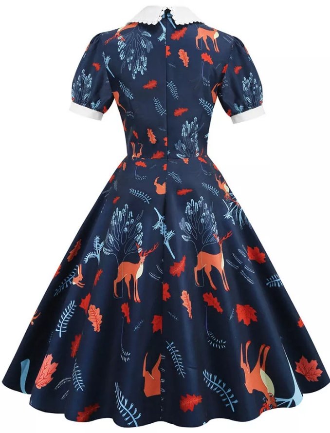 Robe Année 50 Bleu Marine Florale - Louise Vintage