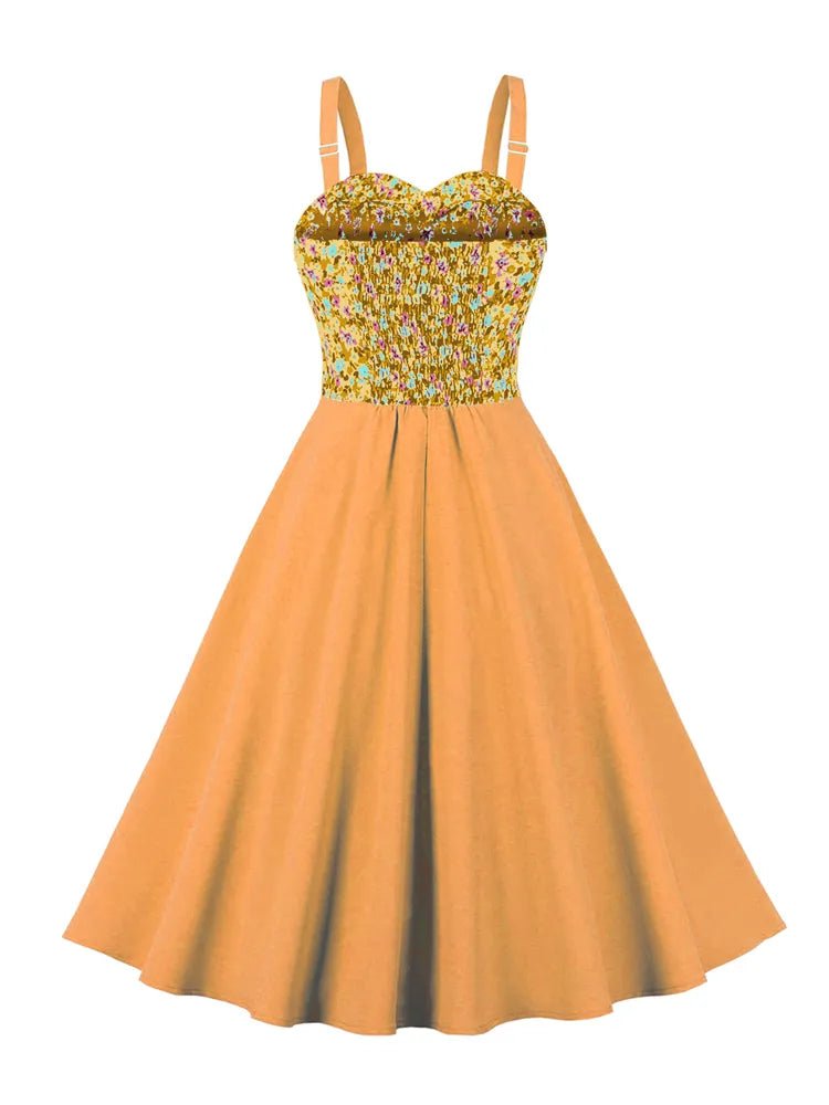 Robe Année 50 Pin Up pas Cher Jaune Fleurs - Louise Vintage