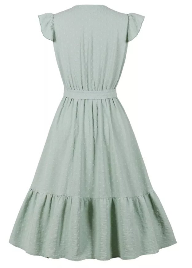 Robe Année 50 Pin Up pas Cher Unie Verte - Louise Vintage