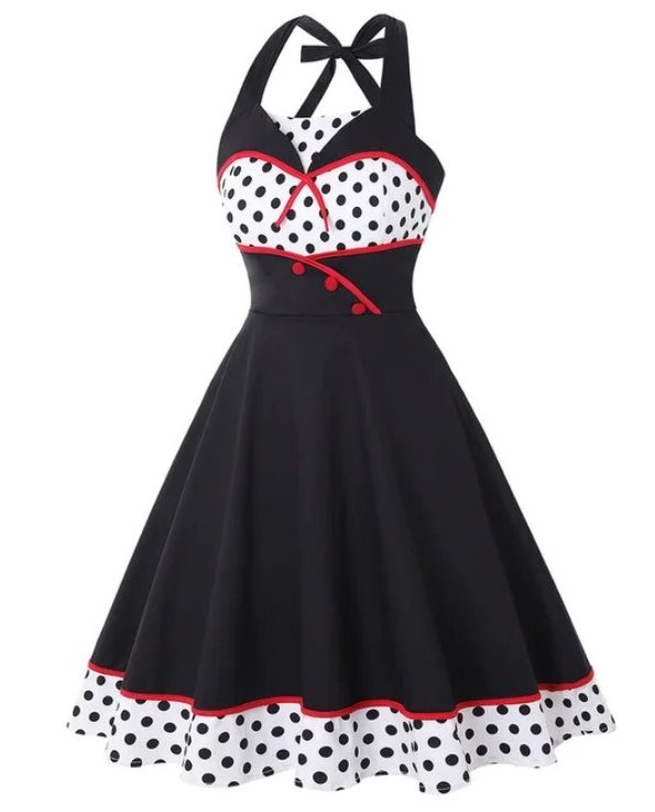 Robe Année 60 Rouge et Noire - Louise Vintage