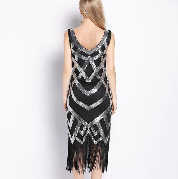 Robe Années 20 Vintage Noir Argent - Louise Vintage