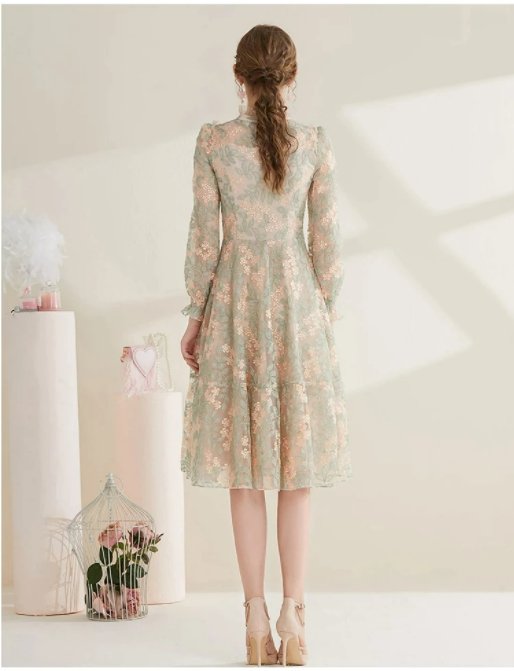 Robe Années 40 Dentelle Vintage Chic Gris - Louise Vintage