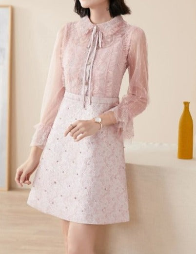 Robe Années 40 Perles Rose - Louise Vintage