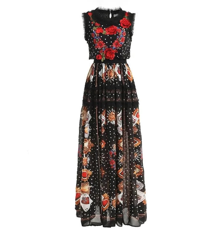 Robe Années 40 Taille Haute Noire Fleurs - Louise Vintage