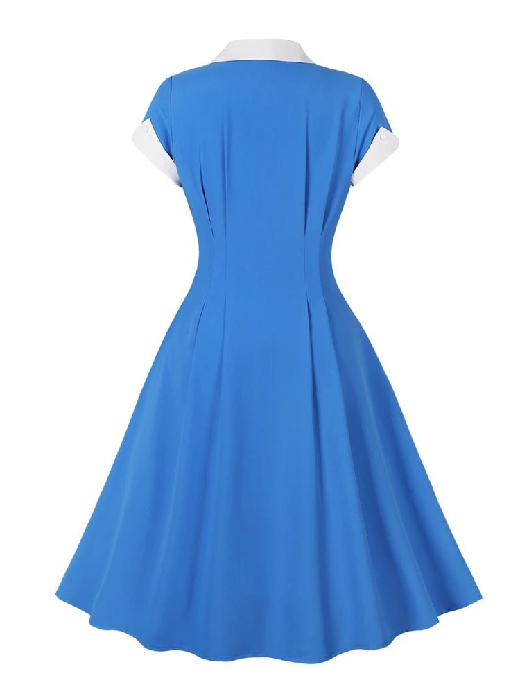 Robe Années 60 Bleu Unie - Louise Vintage