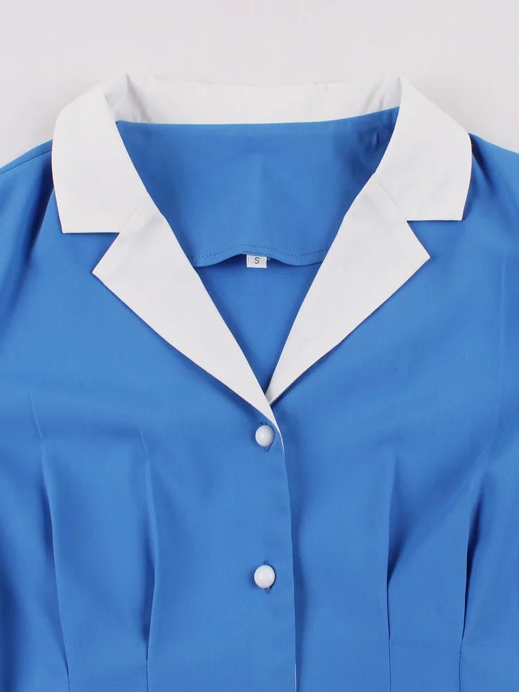 Robe Années 60 Bleu Unie - Louise Vintage
