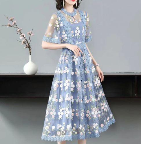 Robe Bleue Fleurs Vintage - Louise Vintage