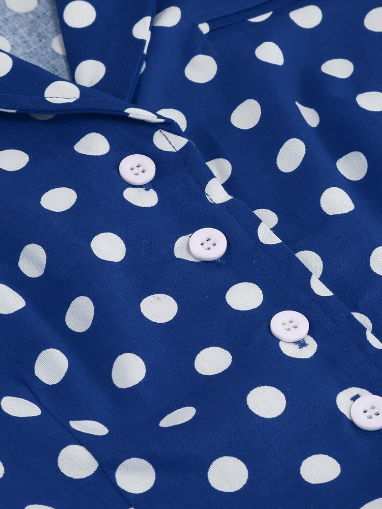 Robe Bustier Bleu à Pois Année 50 - Louise Vintage