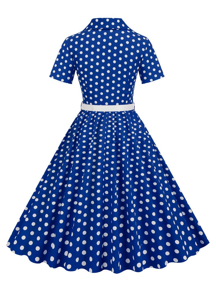 Robe Bustier Bleu à Pois Année 50 - Louise Vintage