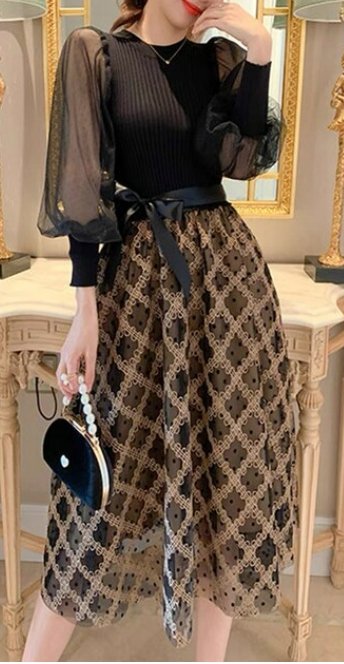 Robe Carreaux Noire Vintage 40s - Louise Vintage