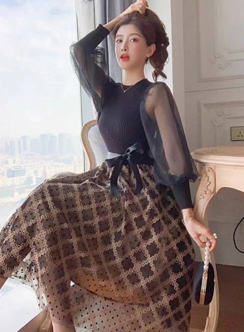 Robe Carreaux Noire Vintage 40s - Louise Vintage