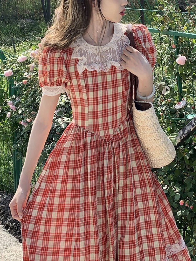 Robe Carreaux Rouge Vintage 40s - Louise Vintage