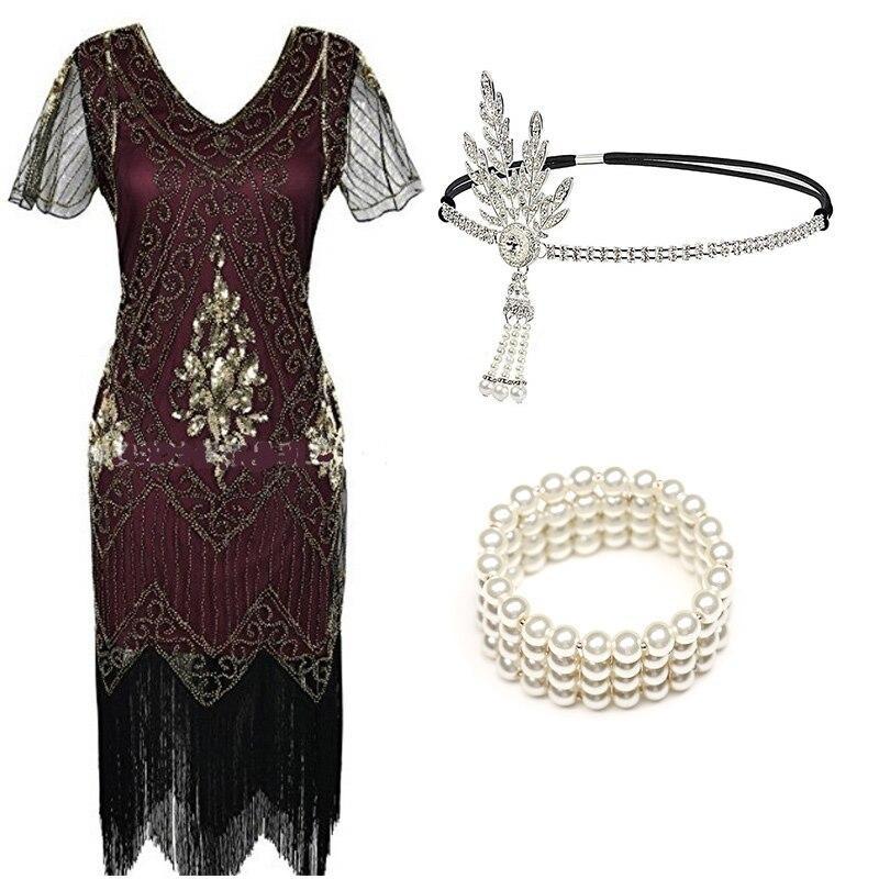 Robe Charleston Année 20 Bordeaux (Avec Accéssoires) - Louise Vintage